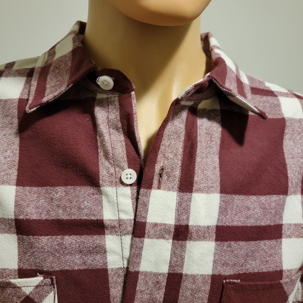 Pacsun Classic Long Sleeve Maroon & White Flannel Cotton Men's Shirt Size Large - Picture 2 of 10